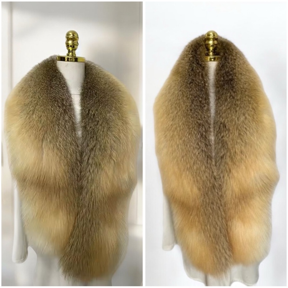 Golden Island Fox Fur Luxury Fur Stole Natural Shoulder Scarf Wrap Shawl Tippet